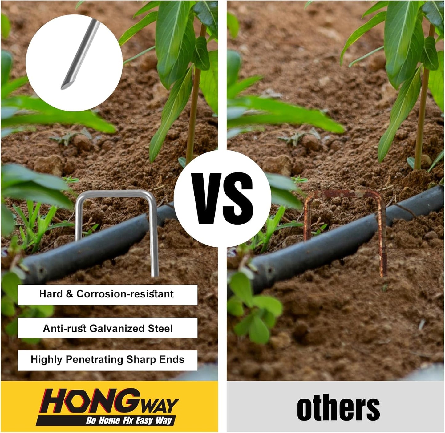 HongWay 120 Pack 6 Inch Landscape Staples 11 Gauge Garden Staples, Galvanized Ground Stakes SOD Pins, Lawn Yard Stakes for Gardening Plant Support Tent Fence Landscaping Fabric Outdoor Decorations