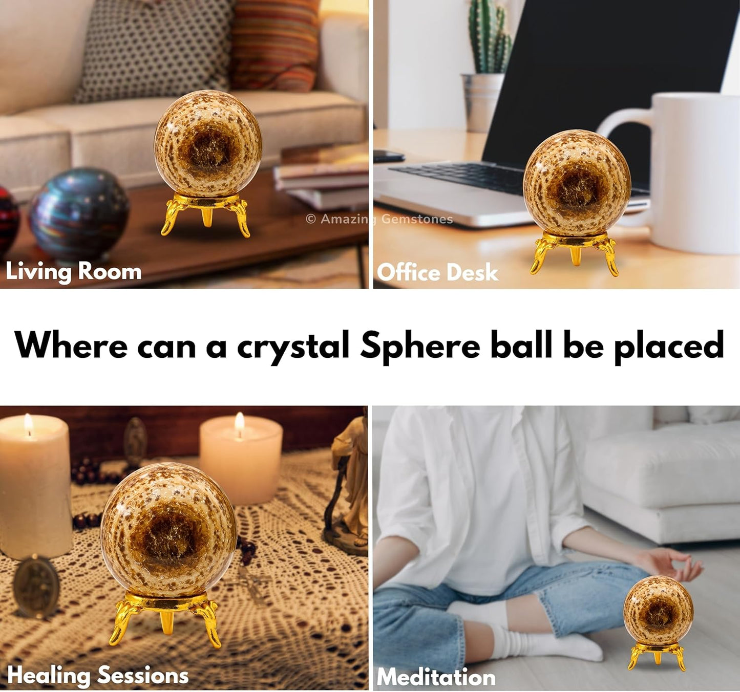 Amazing Gemstone Aragonite Crystal Ball with Stand - 2" Inches Crystal Sphere Meditation Balls for Witchcraft and Decorative Balls