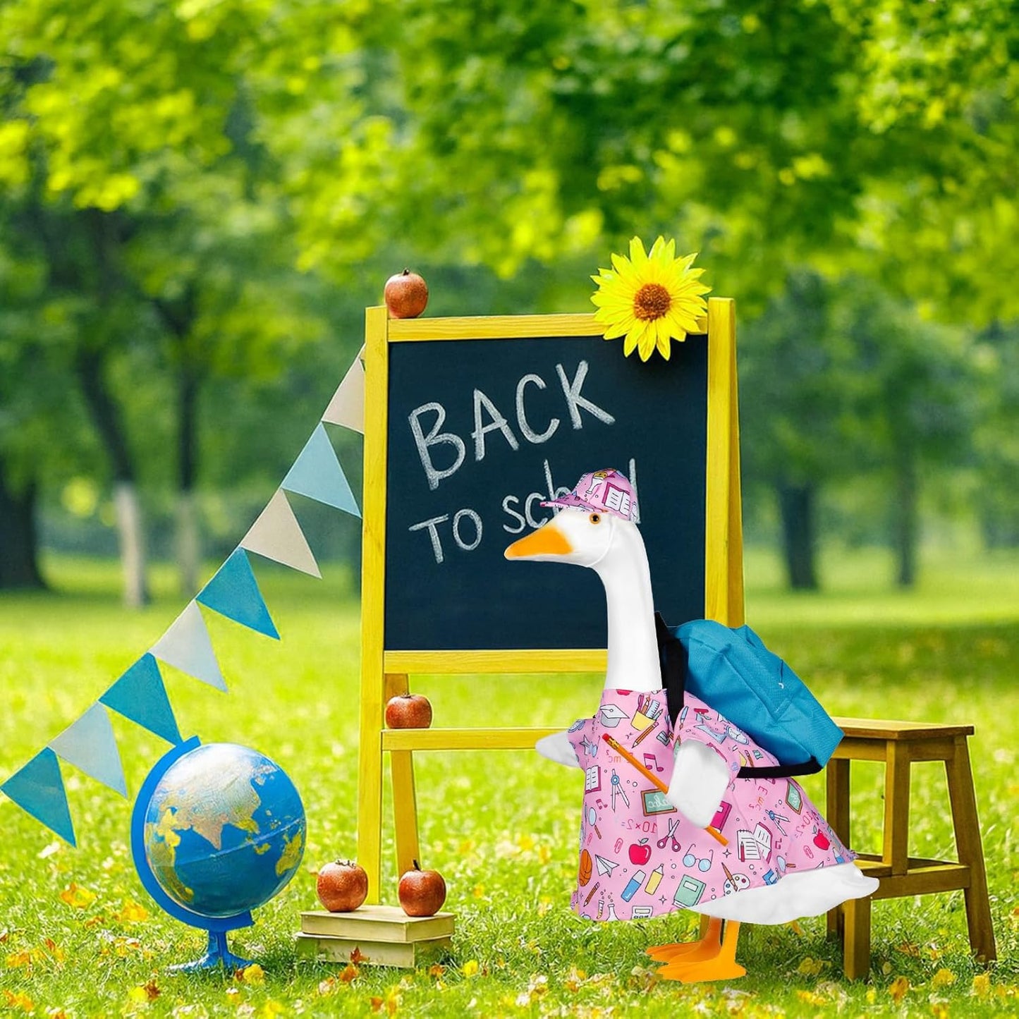 Back to School Porch Goose Outfits,4Pcs Yard Goose Statue Clothes for 23" Geese Clothes Patio Lawn Garden Decoration