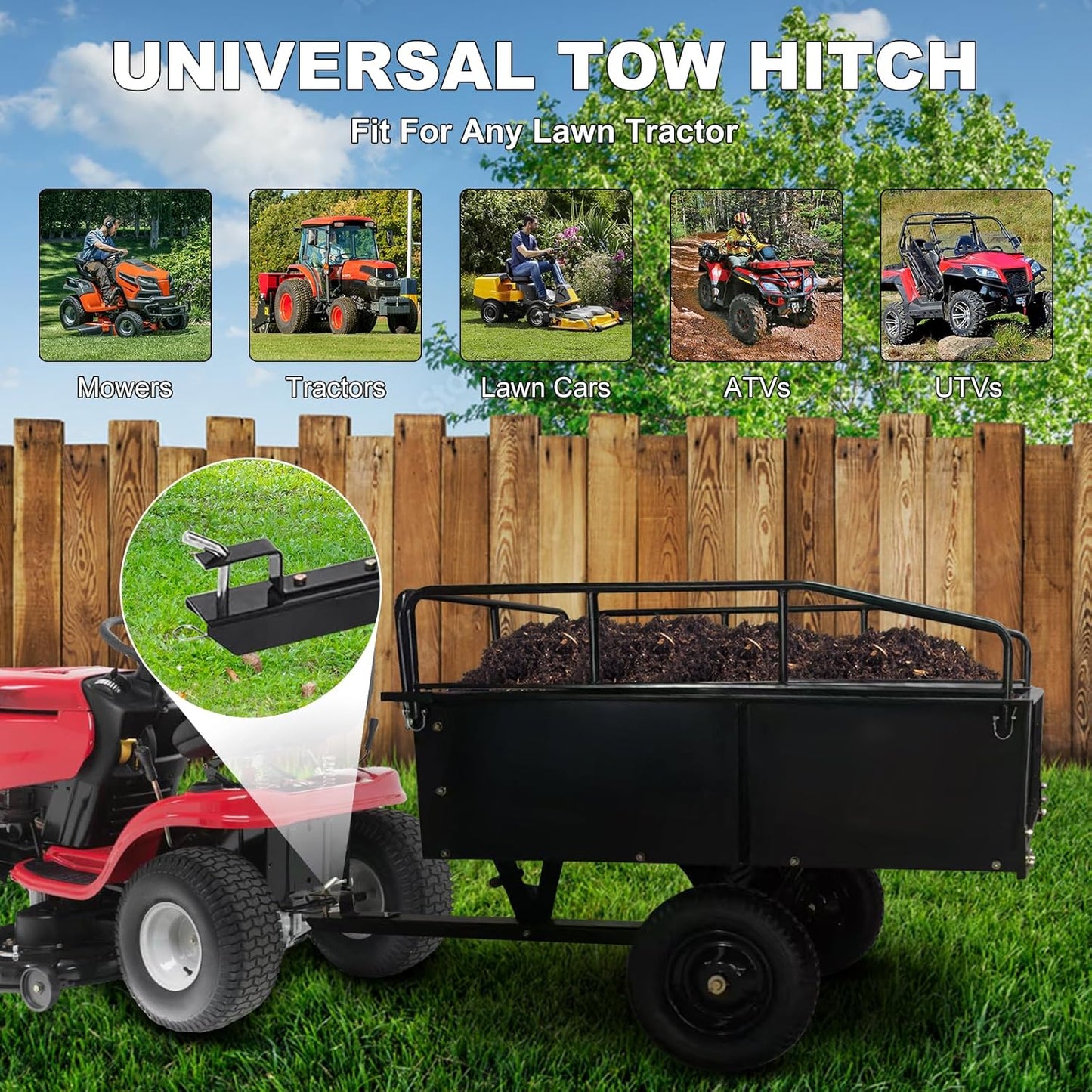 Heavy Duty Steel Dump Cart, 900 Lbs Utility Garden Trailer, ATV Dump Trailer with Removable Sides, 15 Cubic Feet HD Agricultural Trailers for Tractor Lawn Mower Garden