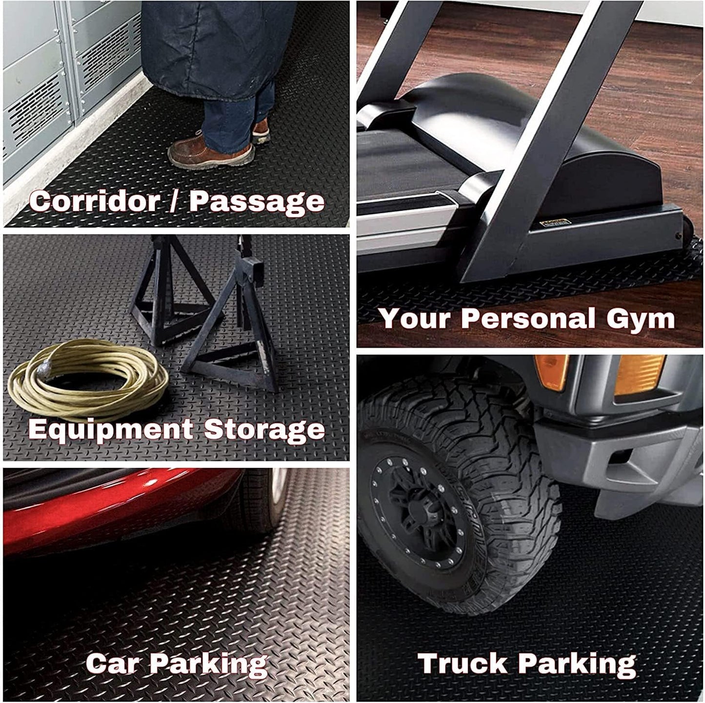 SEAL 5 x 20 Ft Premium Garage Floor Mat, Solid 2.8mm Thickened Black Commercial Grade Heavy Duty Parking Mat for Garage Floor, Golf Cart, Water/Stain Resistant Floor Runner (Embossed Diamond Plate)