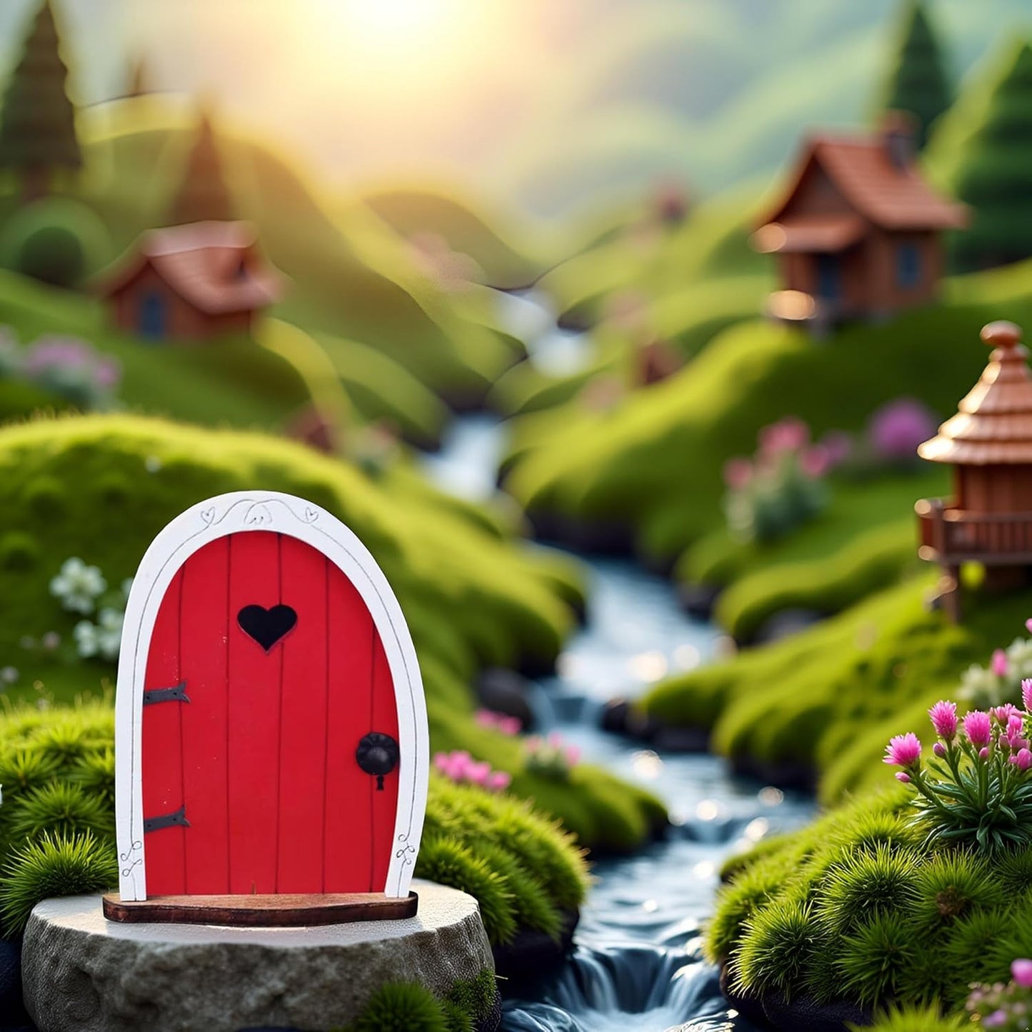 Red Streak Mini Fairy Garden Door for Tree, 3D Miniature Fairy Door for Fairytale Tiny House Doors, Bonsai Terrarium Micro Landscape Decoration Accessories Garden Miniatures