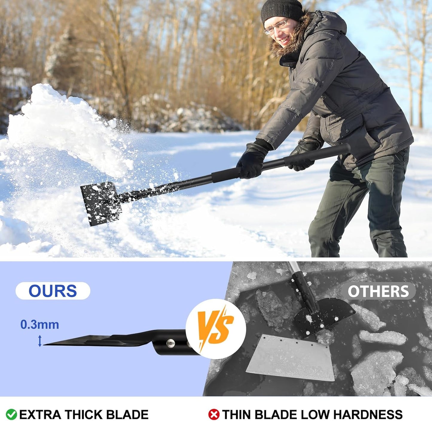 Ice Chopper, 67 Inch Stainless Steel Ice Scraper Heavy Duty Snow Shovel for Driveway Garages Yards Outdoor Stairs