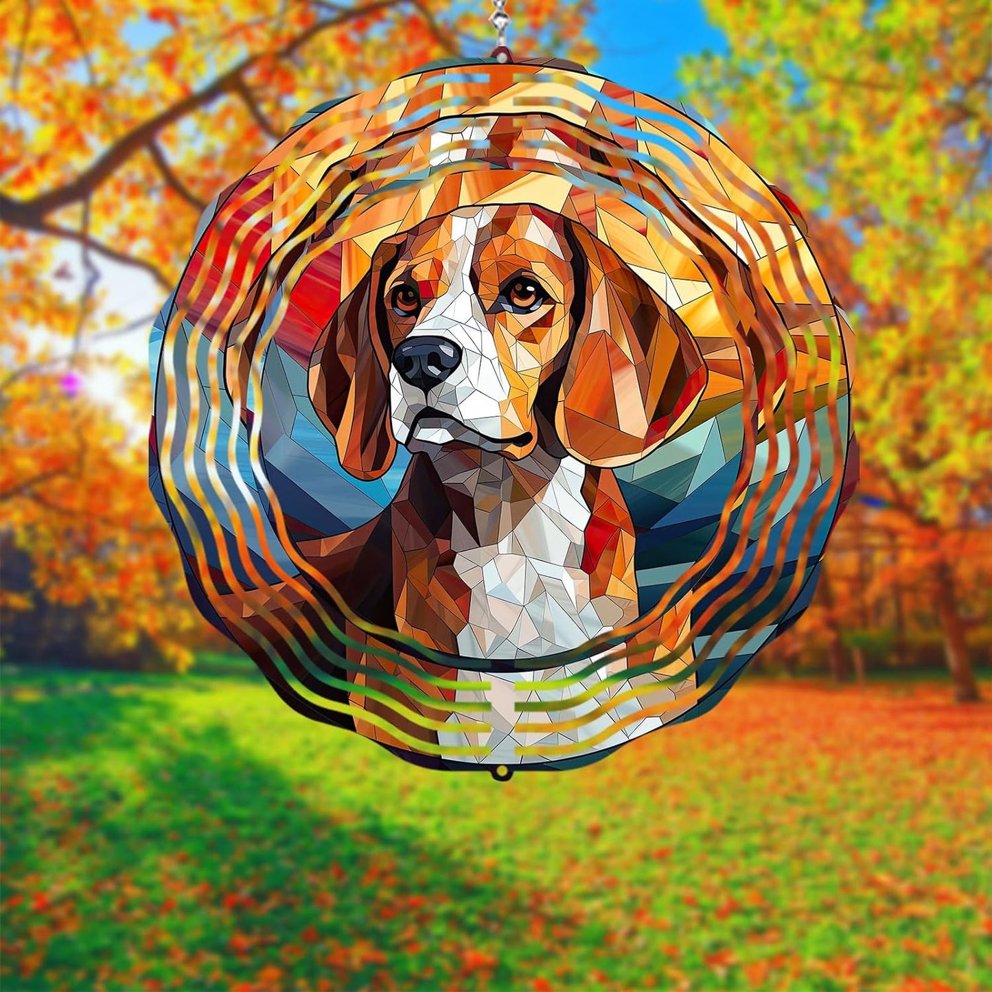 Beagle Dog Wind Spinners Outdoor Dog Memorial Gifts, 3D Metal Kinetic Hanging Garden Wind Spinner, Spinner Decor, Wind Sculptures for Outdoor & Indoor, Window, Yard Decor (Beagle 2)