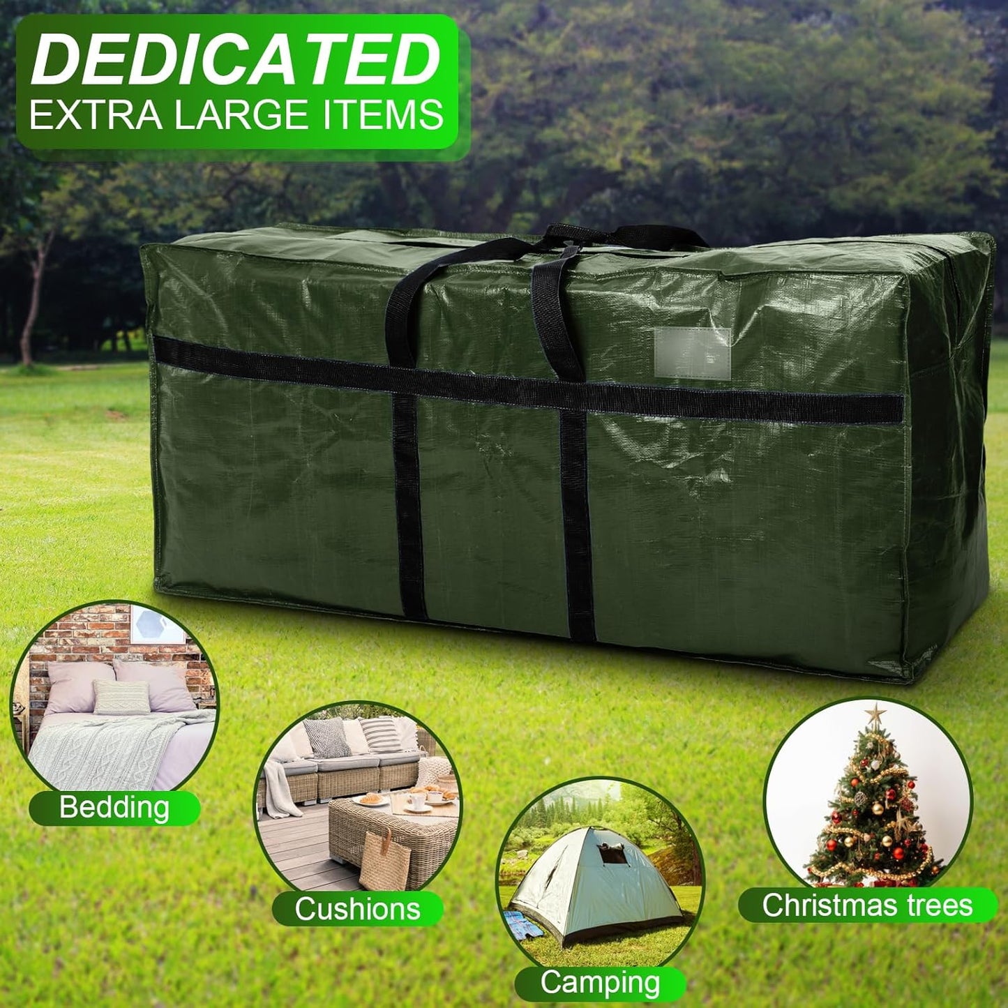 6 Pcs 66 Gallon Large Moving Bags with Zipper and Handles Foldable Storage Duffle Bags Heavy Duty Extra Large Totes for College Dorm Travel Clothes Blankets Bedding Moving (Army Green)