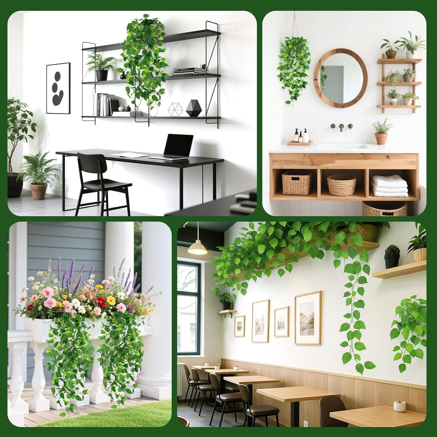 DomeStar 2PCS Fake Vines, Fake Hanging Plants Ivy Vines, Artificial Greenery Garland for Home Kitchen Wall Decor Aesthetic Home Decor (No Baskets)