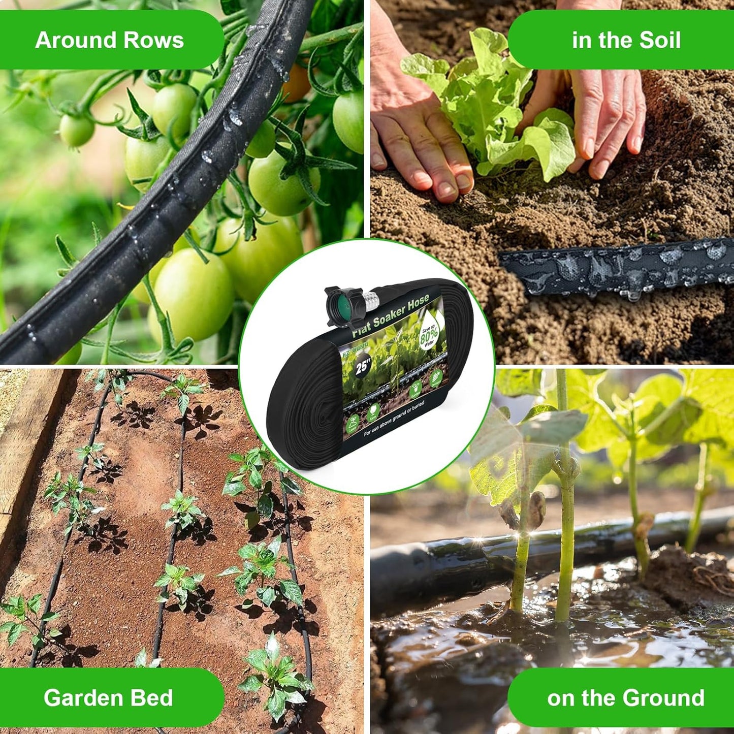 Flat Soaker Hose 15FT for Efficient Watering Tree - Durable Double Layer Design for Gardens, Lawns, and Vegetable Fields (15FT)