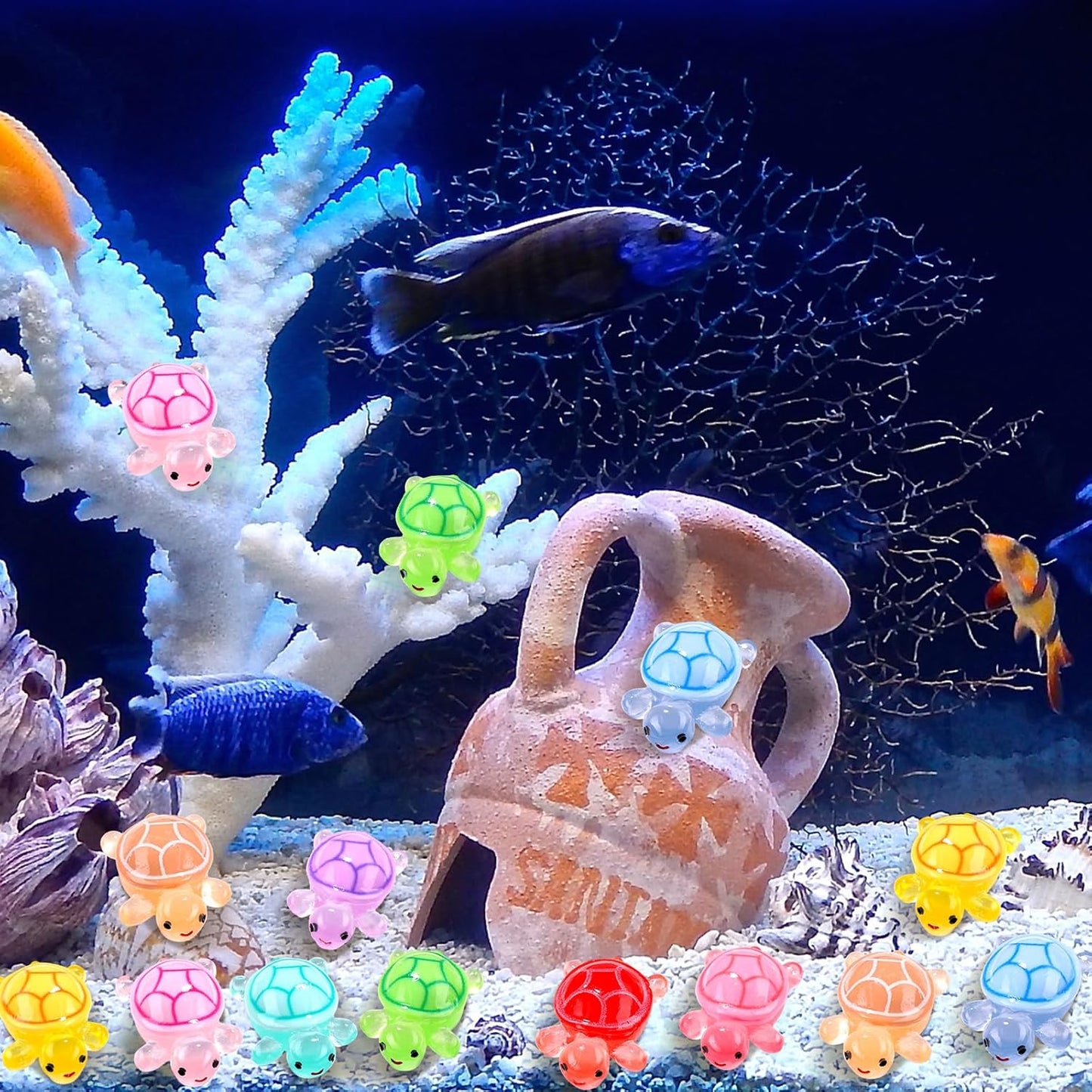 120pcs Luminous Mini Resin Turtles 9 Colors Glow in The Dark Tiny Sea Turtle Figures to Hide Small Plastic Ocean Animal for Micro Landscape Fairy Garden DIY Miniature Dollhouse Home Decor Party Favers