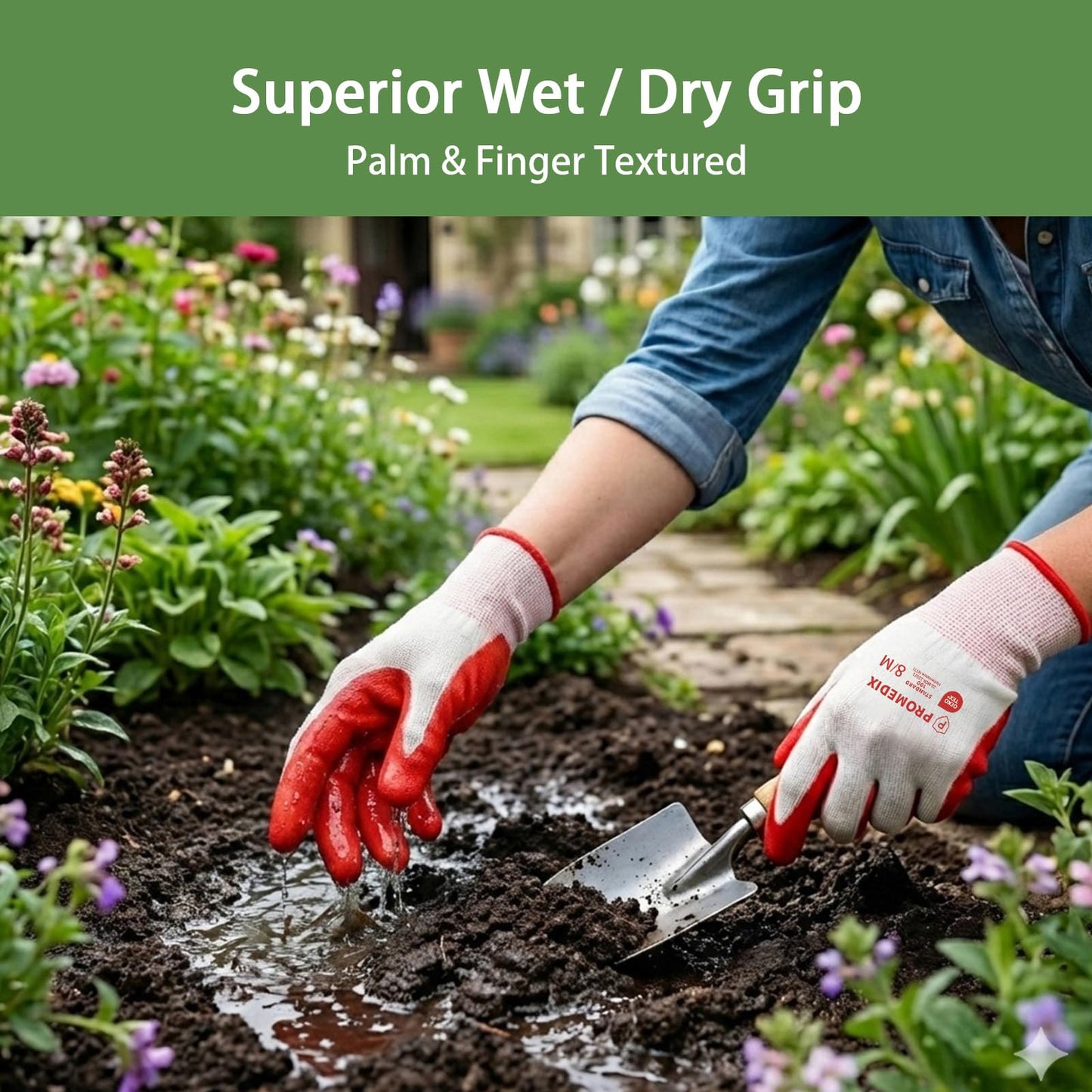 PROMEDIX P 4 Pairs Gardening Gloves for Women & Men, Breathable Nitrile Coated for Yard Working