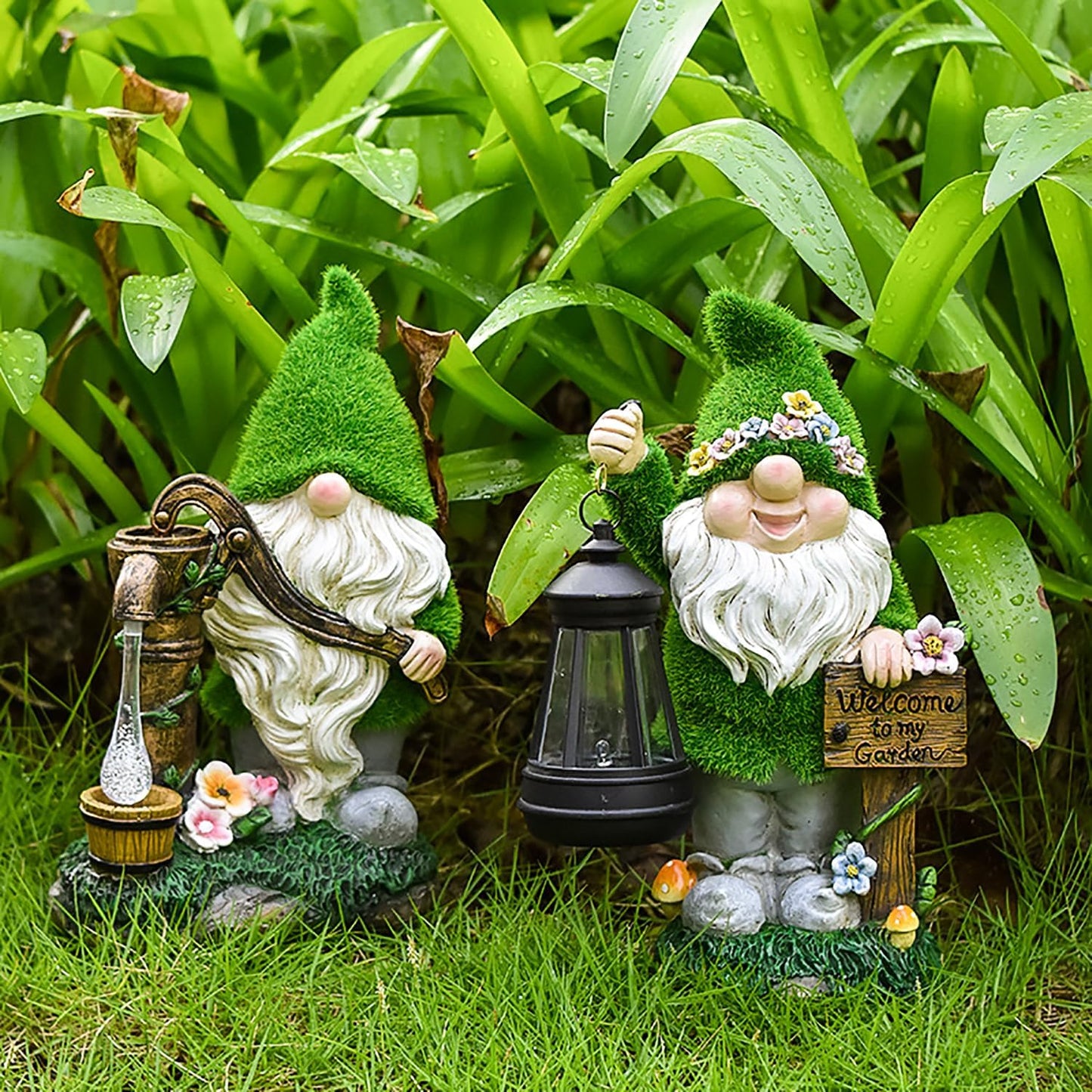 VINIUSIKI Solar Garden Gnome Statues with Lantern Light, Easter Outdoor Decorations for Porch Patio, Gifts for Women and Men, Decorative Resin Statue for Outdoor Patio Yard