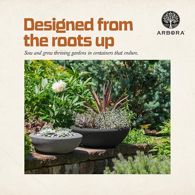 ARBORA 21" and 26” Santorini Bowls with Classic Black Finish - Polyresin Indoor and Outdoor Planters, Durable, Weatherproof, Lightweight, Large Plant Pots for Patio, Garden, Deck