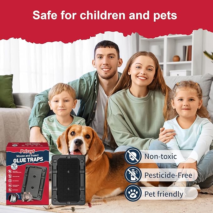Glue Mouse Traps Indoor for Home -12 Pack Sticky MouseTraps Indoor for Safe Home Pest Control. Pre-Scented, Non-Toxic Glue Boards for Mice, Mouse & & Insects. Easy to Use