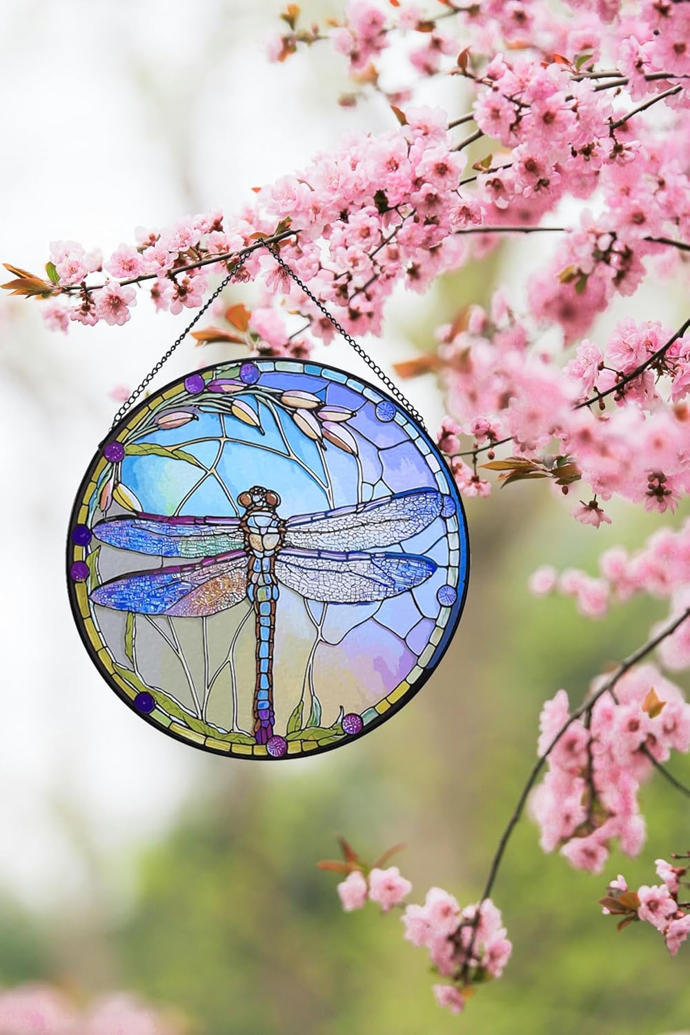 12 Inch Stained Glass Window Hanging, Large Dragonfly Suncatcher, Stained Glass Window Suncatcher, Dragonfly Home Wall Art Decor for Indoor/Outdoor, Hand Colorful Panel Sun Catcher, Gift for Mom