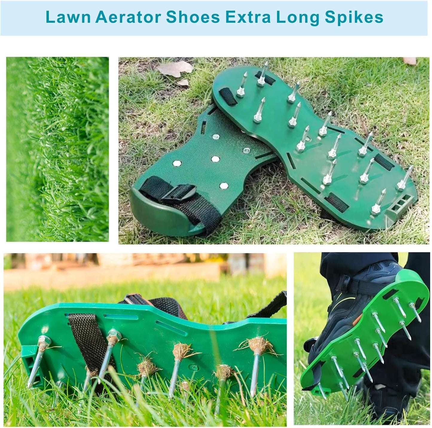 Lawn Aerator Shoes Upgrades Aeration Shoes for Lawn Heavy Strap Spike Shoes for Grass Soil Aerating Spikes Tool (Green)