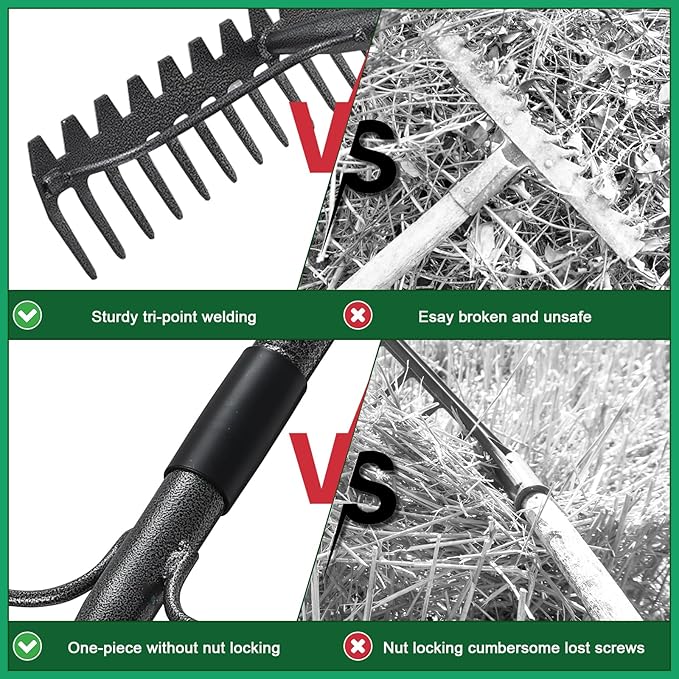 77'' Bow Rake ,17 Tines Metal Head Rake with Stainless Steel Handle,Heavy Duty Garden Rake for Loosening Soil Gathering Leaf Leveling Lawn Farming Land Management Yarn Thatch Rake
