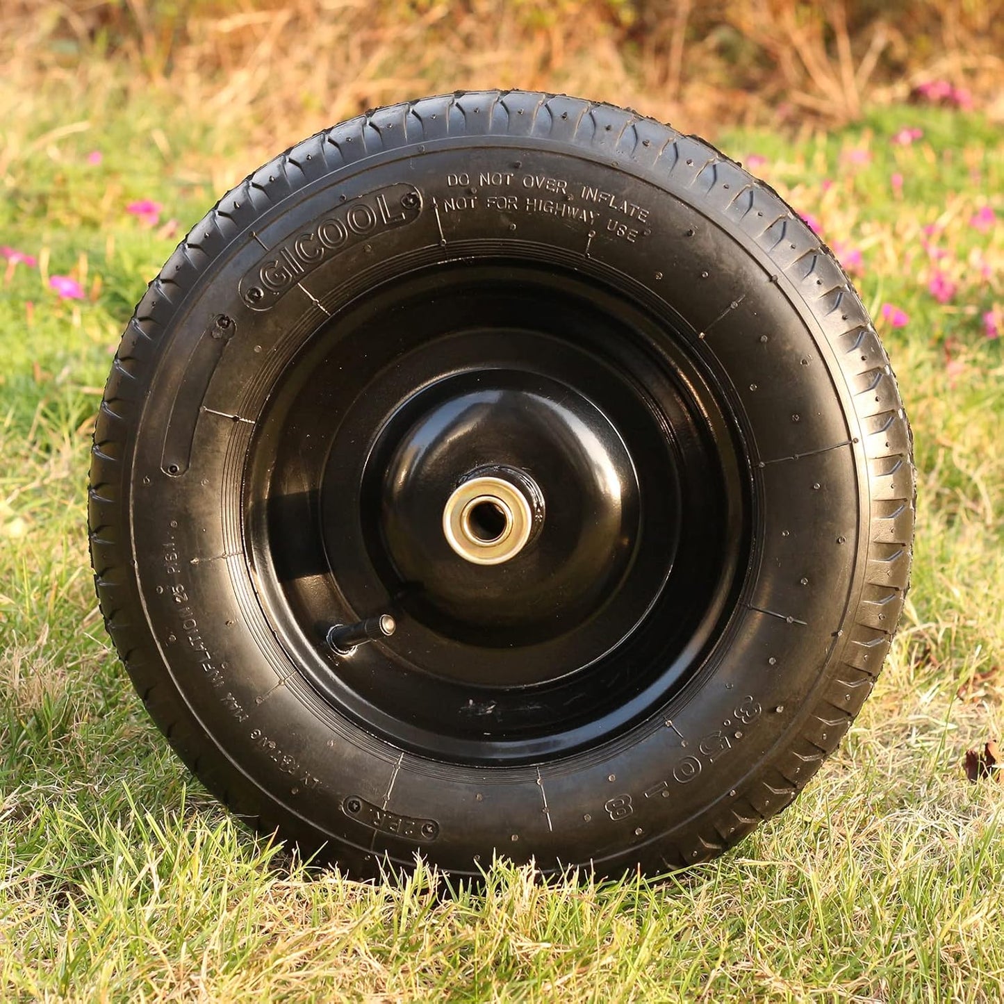 14.5" Wheelbarrow Tire, 3.50-8” Pneumatic Tire, Universal Wheelbarrow Wheel for 4.80/4.00-8”, 4.00-6”, and 2.50-8”, with 6" Centered Hub, 5/8" Axle Bore Hole, Sealed Bearings