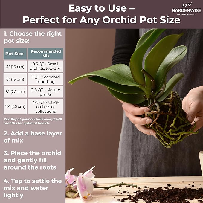 Orchid Potting Mix – Orchid Bark, Sphagnum Moss, Tree Fern & Perlite for Repotting Phalaenopsis Orchids, Indoor Plants, Orchid Soil Medium – Sustrato para Orquídeas (3 Quart)