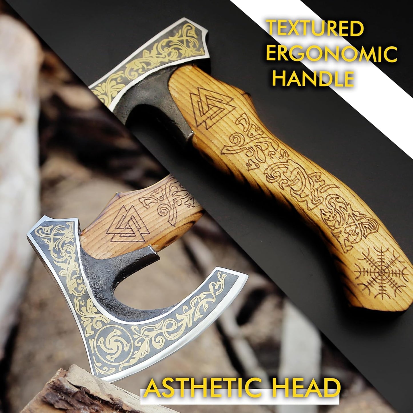 SHINY CRAFTS-Viking axe bearded axe tomahawk birthday gifts-Viking Axe with Carbon Steel Head and Ash Wood Handle is black polished, Viking Gifts for Men with Premium Quality Leather Sheath (SCA-0025)