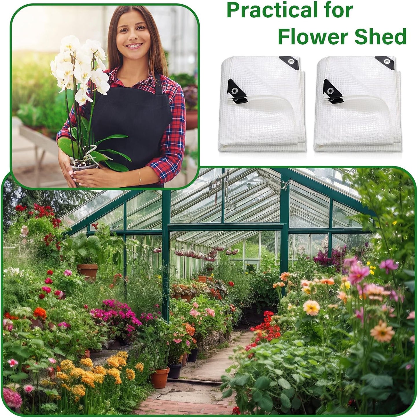 Berlune 3 Pack Clear Greenhouse Heavy Duty Tarp, 8 x 10 ft Clear Waterproof Cover, 14 Mil Plastic Mesh Cover UV Resistant Poly Tarp with Grommets for Gardening, Farming, Nursery Outdoor Event
