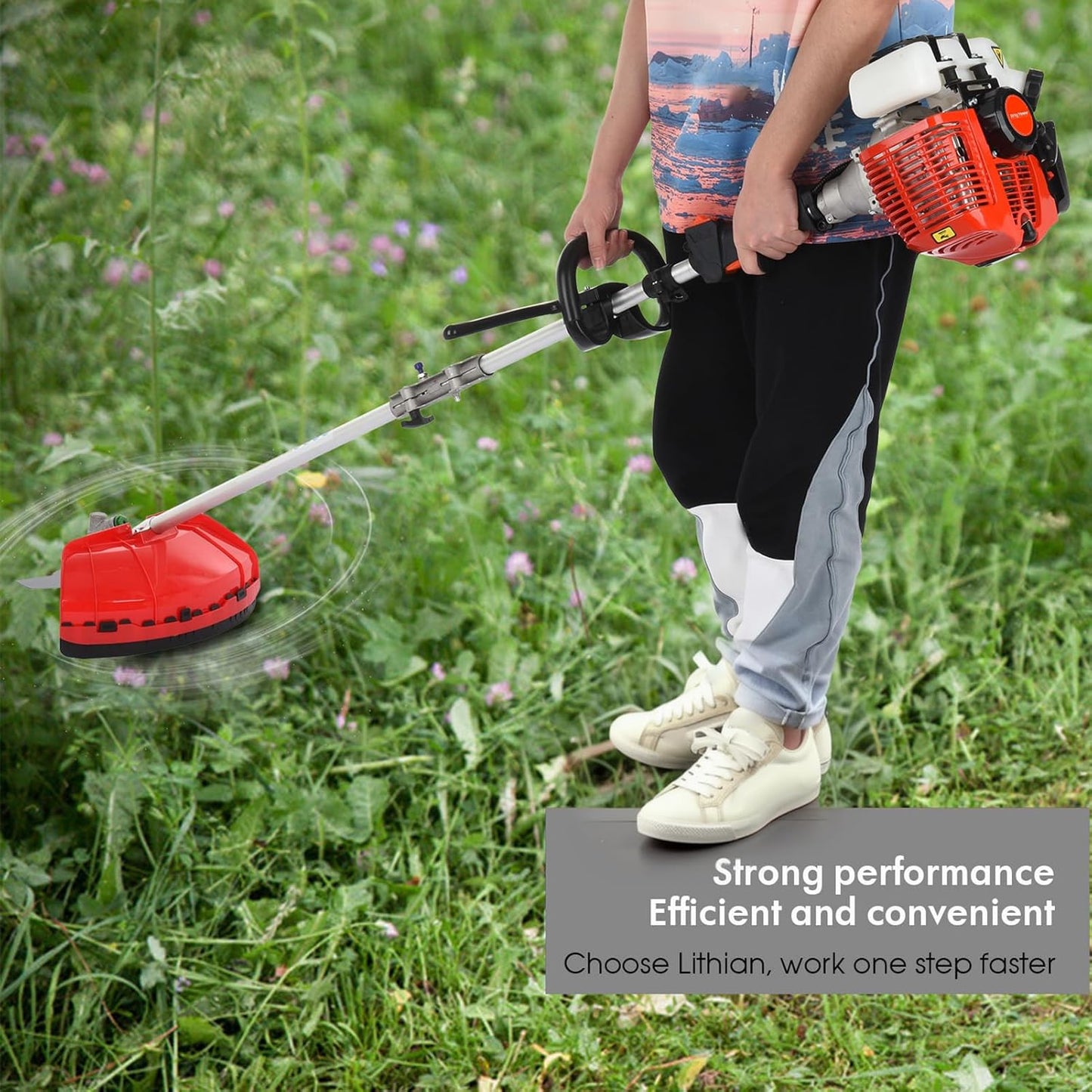 52cc Gas Powered 5-in-1 Multi-Functional Garden Tool, Powerful 2-Stroke Brush Cutter Hedge Trimmer Chainsaw Grass Strimmer, Long Reach Extension Pole, Full Guard Accessories Set (5-in-1)