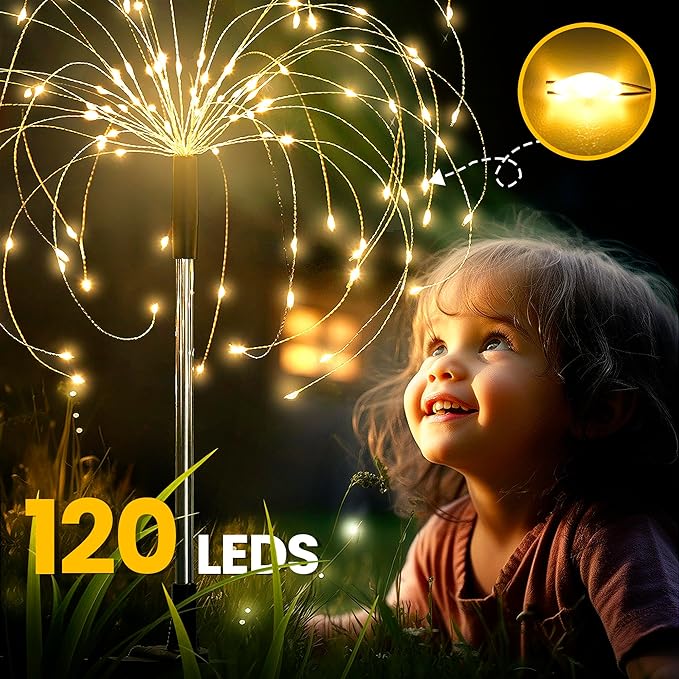 GIGALUMI Garden Outdoor Decor Lights 120LED 4Pack, Solar Garden Lights for Yard Outside Fairy Decorative,Solar Powered for Yard Pathway Flowerbed Planter Balcony Patio Decor(Warm White)