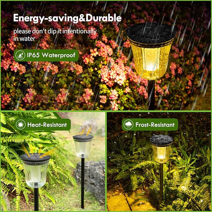 Solar Pathway Lights Outdoor, Solar Lights Outdoor Waterproof IP65, 200 LM Auto On/Off Solar Lights Garden,Outdoor Solar Lights for Yard Garden Walkway Driveway Path