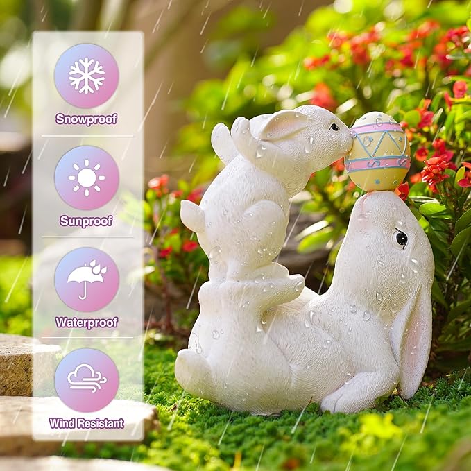 Easter Bunny Decor Solar Garden Outdoor Statues with Easter Egg LED Lights β Garden Rabbit Statue Outdoor Yard decorations for Patio,Lawn,Ornaments β Unique Easter Gifts for Birthday,Women,Mom