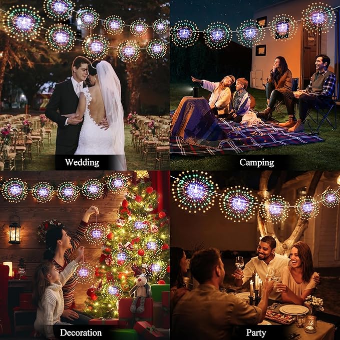 5 Pack 1000 LED Plug in Firework Lights Starburst Lights for Christmas Garden/Patio/Wedding/Party/Bedroom Outdoor or Indoor Decor,Waterproof Twinkle Light with 8 Modes(Multi Color)