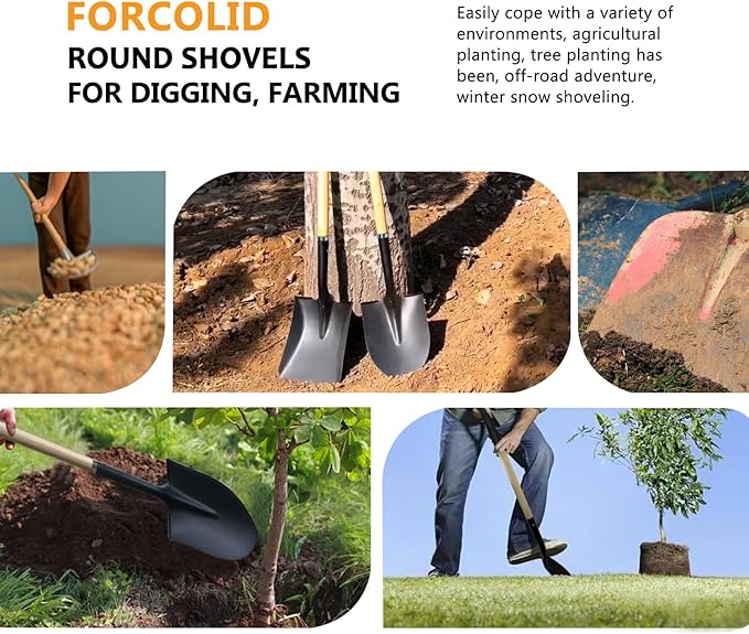 Shovels for Digging, Digging Shovel,Round Shovel,Garden Spade Shovel with D-Handle,Wood+Metal(41 inch 1Pack)