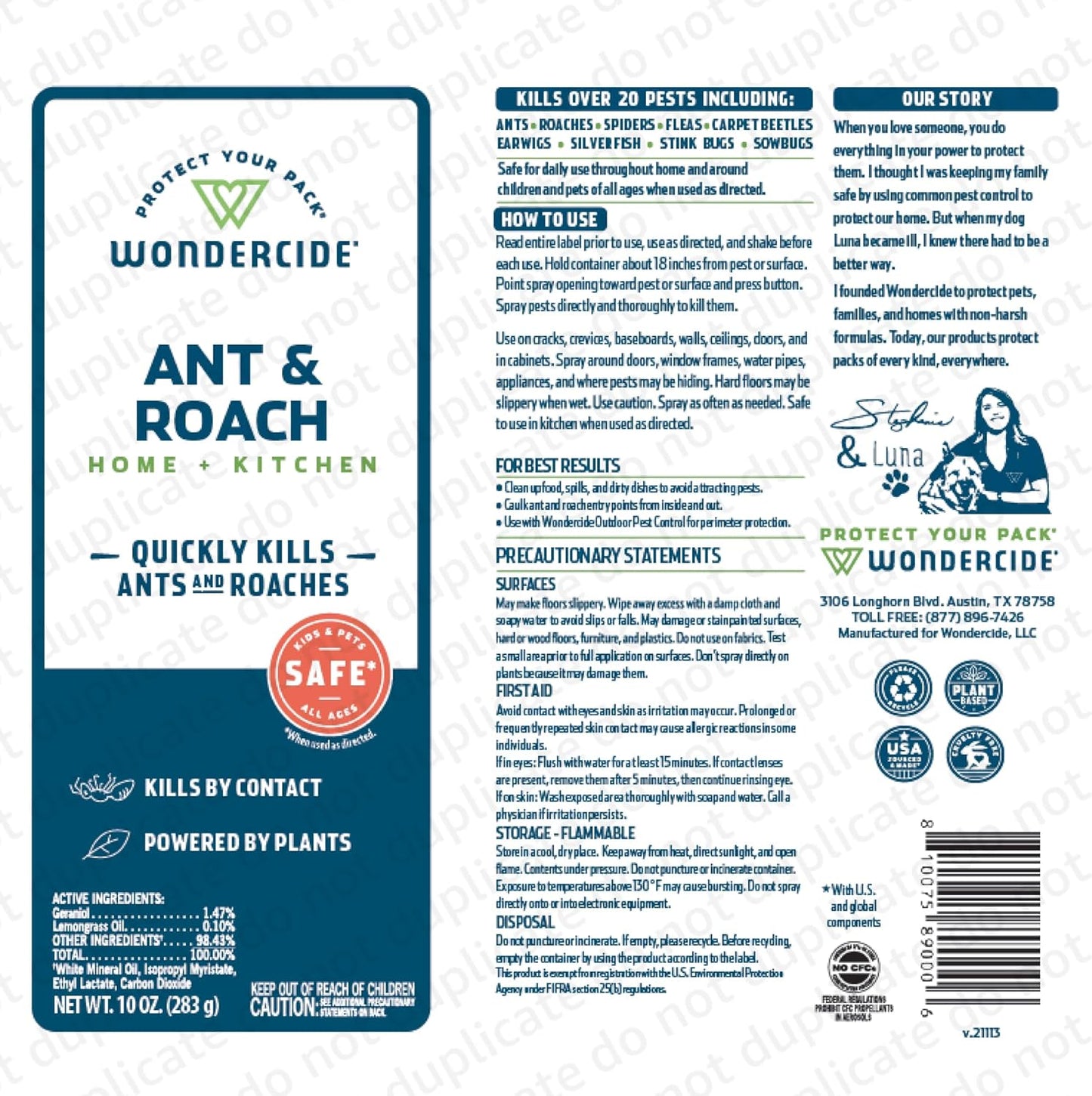 Wondercide - Ant & Roach Aerosol Spray for Kitchen, Home, and Indoor Areas - Ant, Roach, Spider, Flea, Stink Bug Killer with Natural Essential Oils - Pet Safe - 10 oz 2-Pack