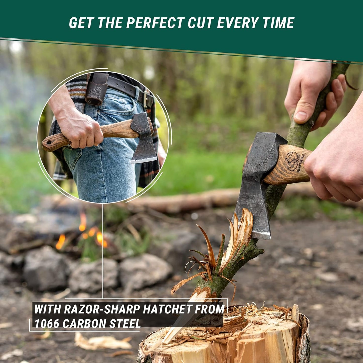 BeaverCraft Wood Carving Axe Hatchet with Sheath AX1 - Forged Axes Bushcraft Hatchet for Camping - Small Forest Axe for Chopping, Splitting - Gardening Axes with Wooden Handle, Wood Carving Tools