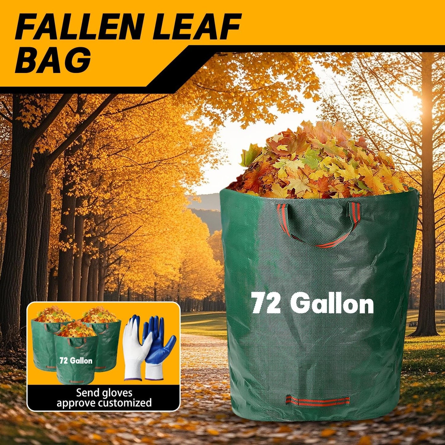 Reusable Yard Waste Bags - 3 Pack, 72 Gallon Lawn Bags with Reinforced Handles, Ideal for Grass, Leaves, and Yard Waste - Durable and Garden Waste Bags, Collapsible Lawn Leaf Bag, Leaf Bag Stand Up.