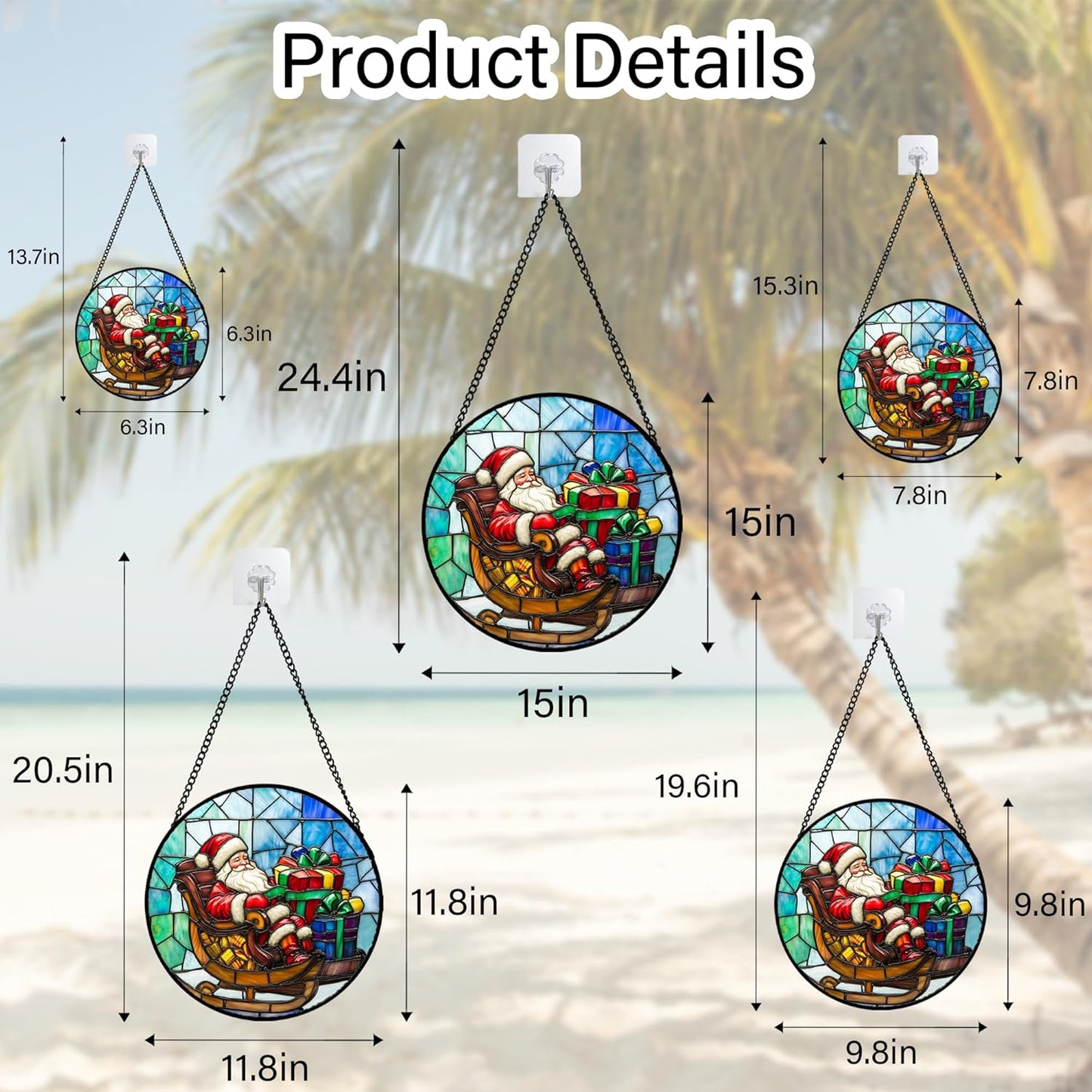 Stained Glass Window Hanging - Santa Claus Gift BoxSuncatcher for Doors Home Christmas Decoration Winter Sun Catcher Thanksgiving New Year Birthday Gift for Women Men Mom Nana 6.3 in
