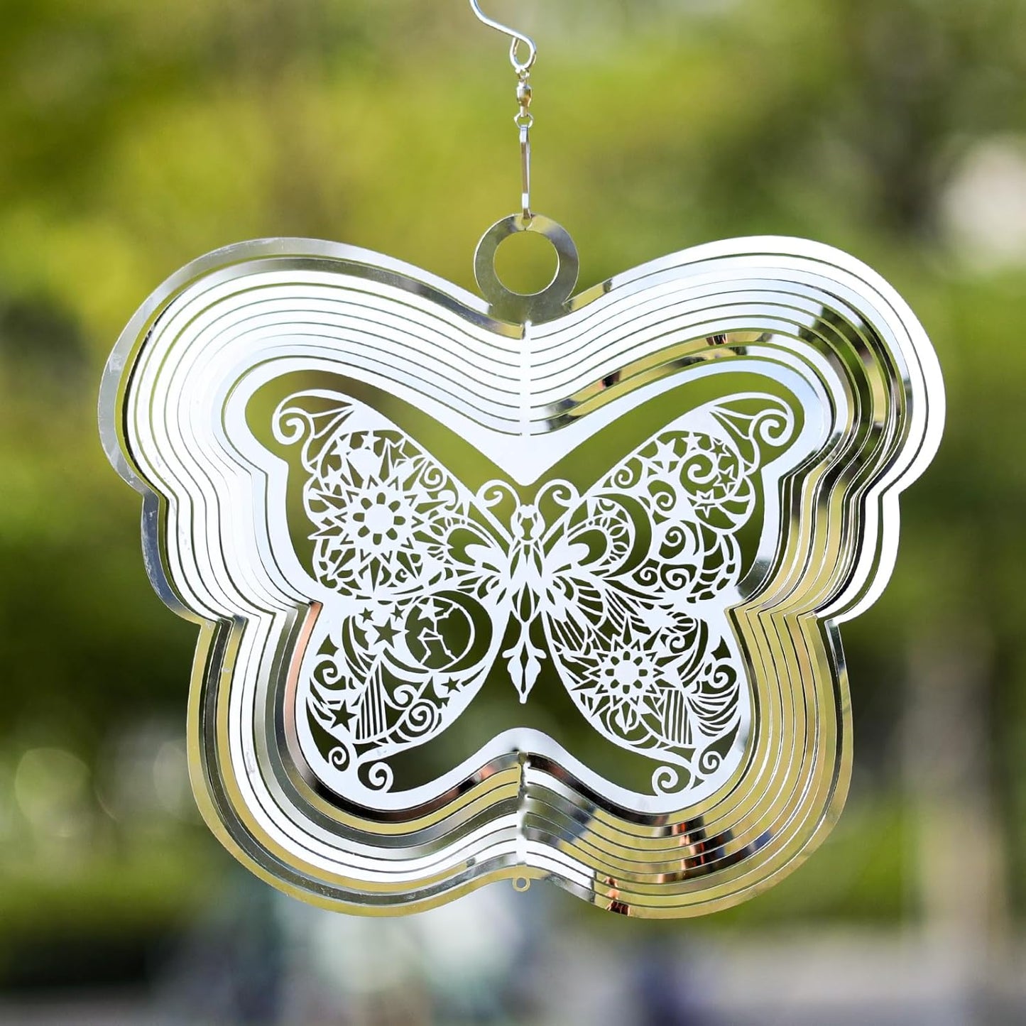 Wind Spinners Outdoor, 3D Butterfly Hanging Wind Spinners, 12 inches, Kinetic, Stainless-Steel Metal, Smooth Spinning, Indoor and Outdoor Decoration for Garden, Patio, Yard, Gift for Women Mom Wife