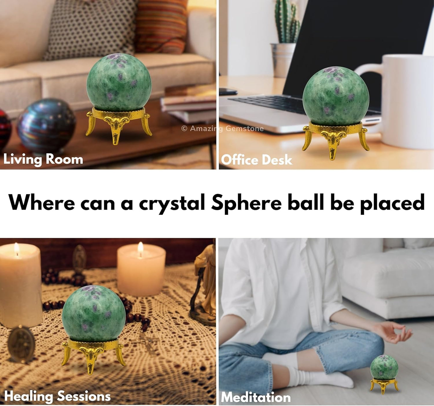 Amazing Gemstone Ruby Fuchsite Crystal Ball with Stand - 2 Inches Crystal Sphere Meditation Balls for Witchcraft and Decorative Balls
