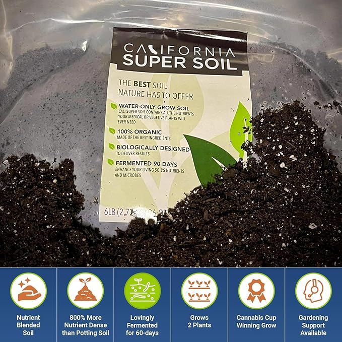 California Super Soil Premium 100% Organic Super Soil Kit, 18+ Nutrient Blend - Living Soil Technology - Potting and Garden Soil for Indoor Grow Kit - Includes (7X) 6 Lbs Bag of CaliSuperSoil