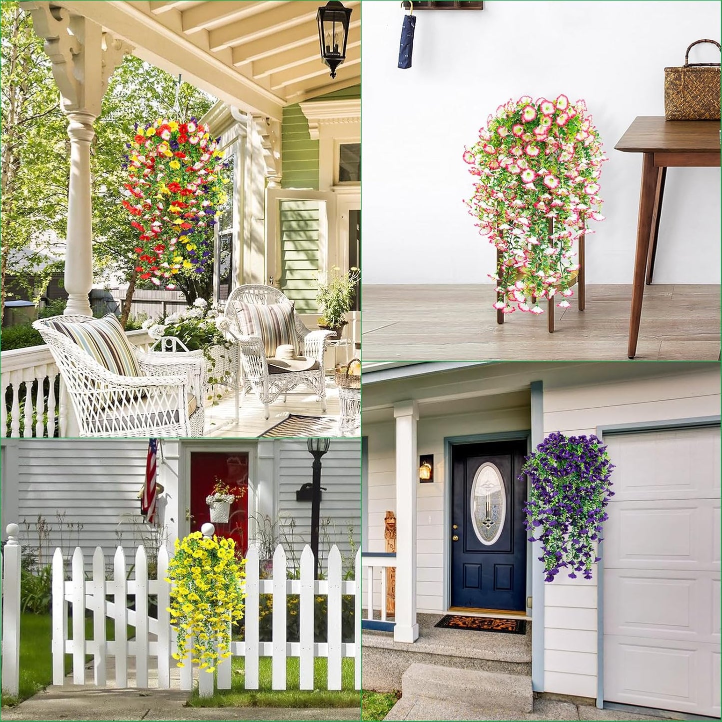 4 Pack Artificial Faux Hanging Flowers Plant for Outdoor, Fake Silk Morning Glory with Eucalyptus UV Resistant Realistic Trailing Vine for Wall Home Porch Patio Balcony Yard Indoor Decor, Yellow
