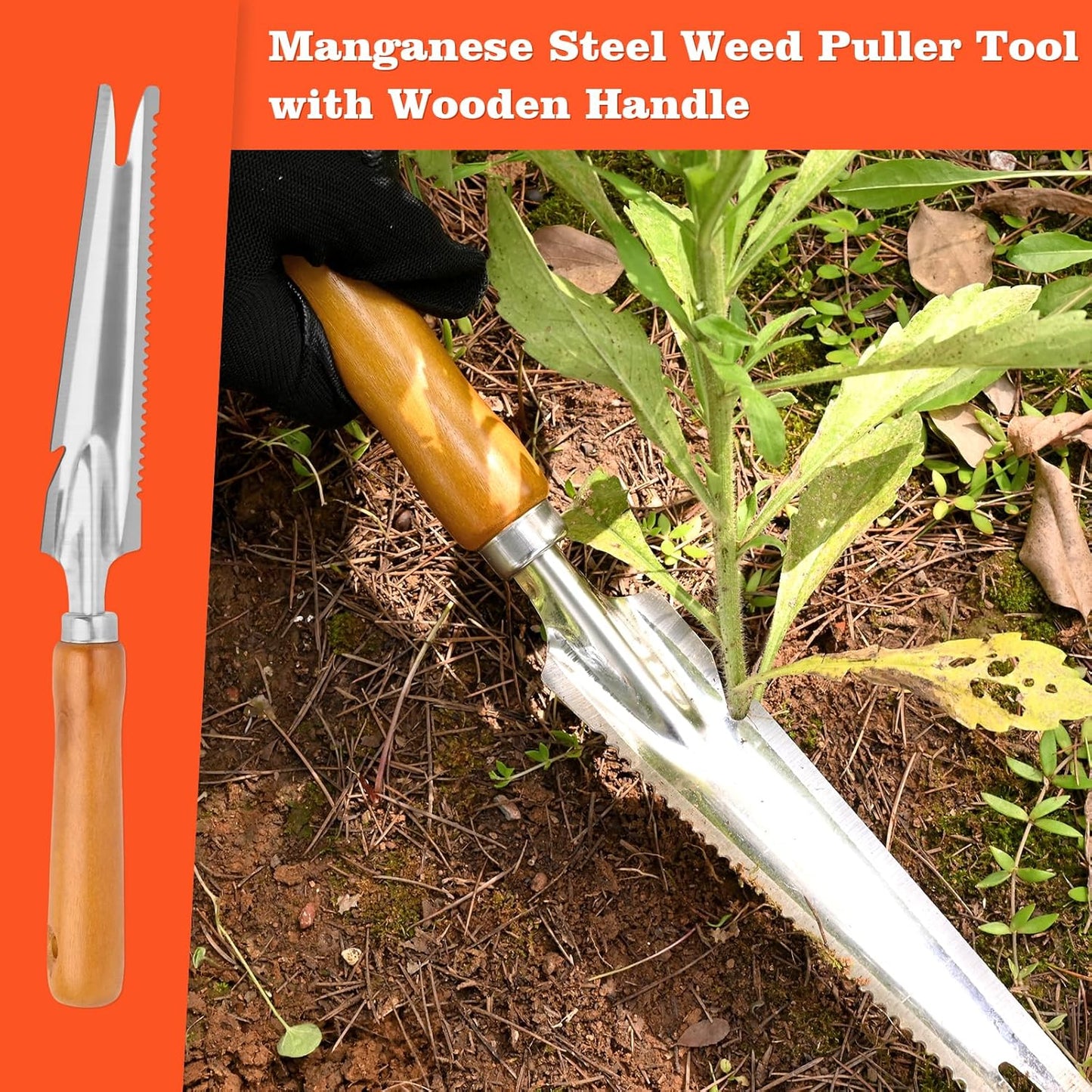 5-in-1 Stainless Steel Hand Weeder Puller Tool & Dandelion Fork Knife - Hand Weed Removal Tool for Weeding, Planting, Transplanting, Soil Cultivating & Flower Care(13.8-inches