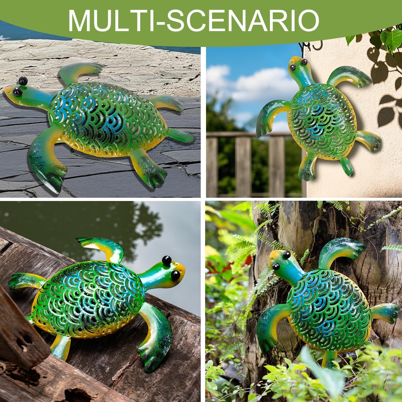 Natelf Solar Powered Turtle Statue Outdoor Decor Metal Animal Yard Art Waterproof Outdoor Sculptures for Patio, Yard, Balcony, Yard Ornament - Unique Housewarming Gifts