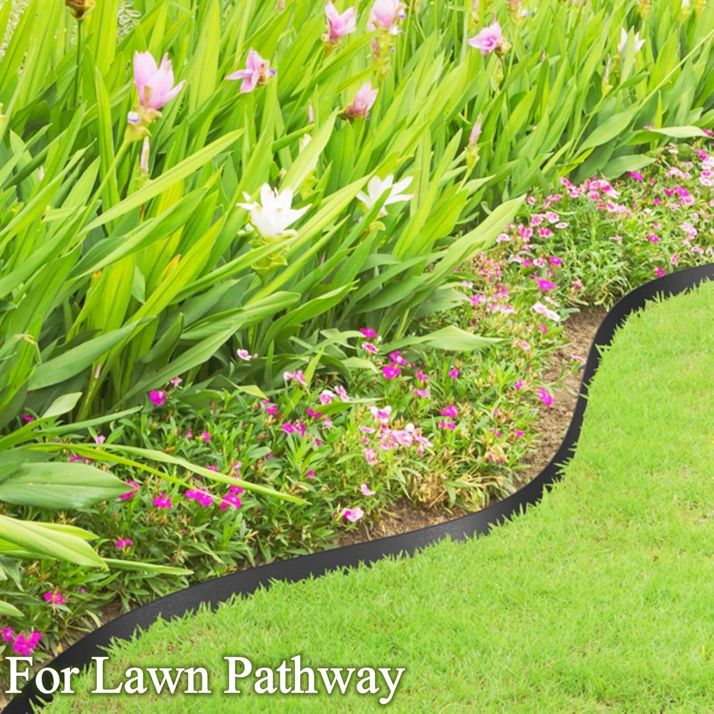 Landscape Edging Border Kit, No Dig Garden Edging Coil with 30 Anchoring Spikes, 2" x 33' Flexible Plastic Lawn Fence Kit for Yard Flowerbeds Grass