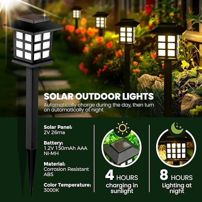 GIGALUMI Solar Outdoor Lights,16 Pack LED Solar Lights Outdoor Waterproof, Solar Walkway Lights Maintain 10 Hours of Lighting for Your Garden, Landscape, Path, Yard, Patio, Driveway