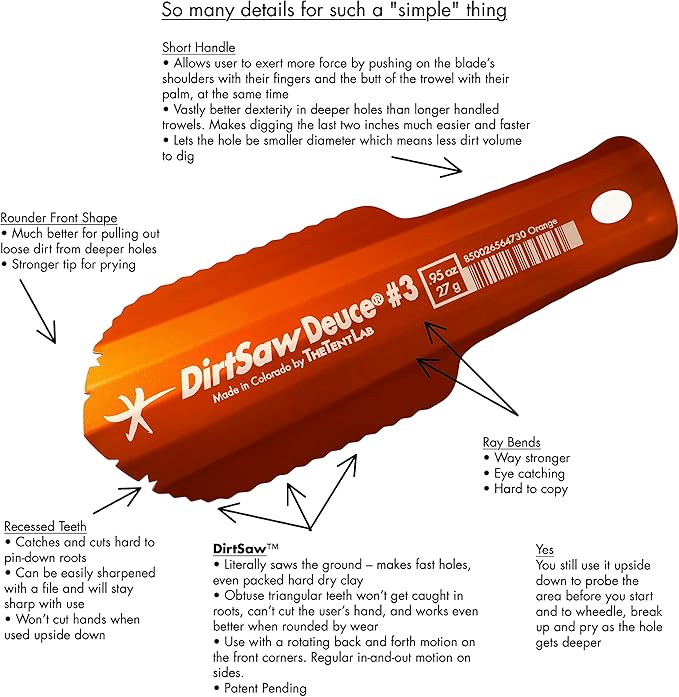 DirtSaw® Deuce #3 - .97 oz Ultralight Backpacking Trowel, Color: madeinUS–Sky