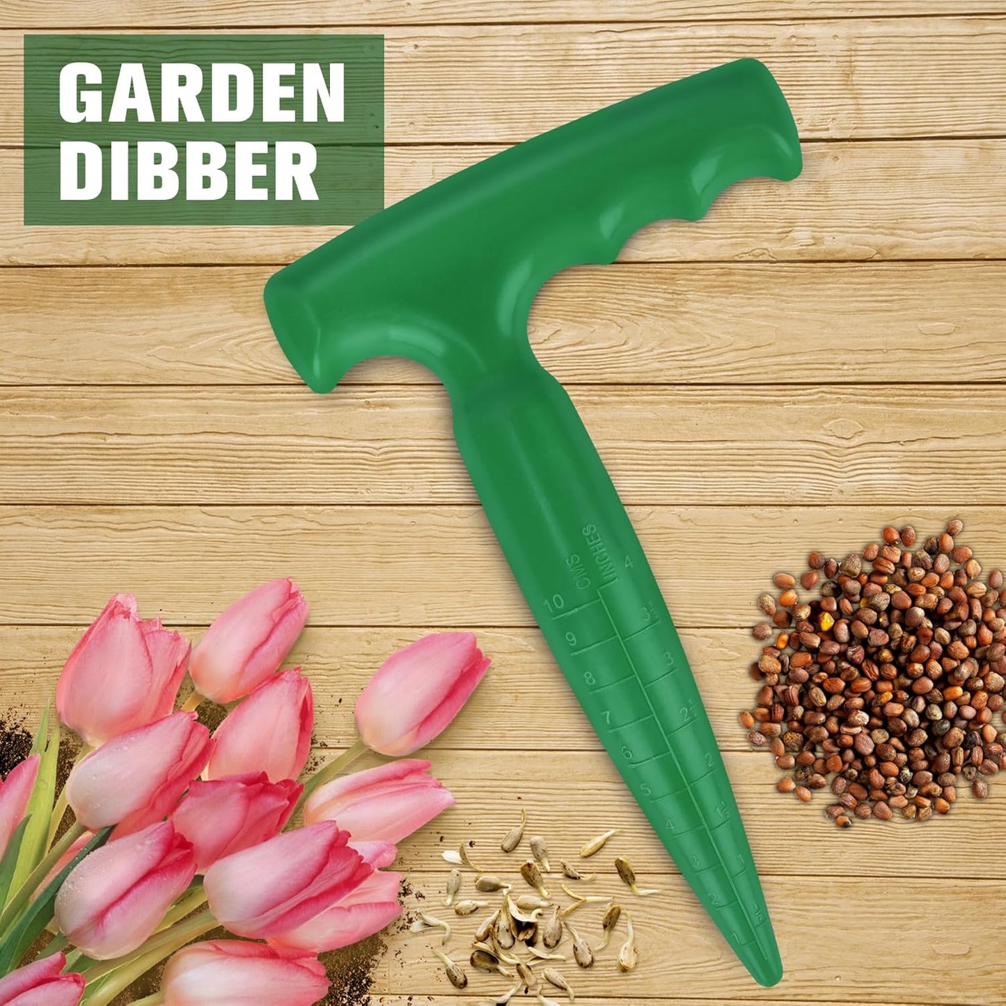 Seed Planter Tool, 6.9" Dibber Garden Tool, Plastic Seed Dibbler for Planting, Bulb Digger Garden Planter with Handle for Sowing Seeds, Planting, Bulbs, Digging (Green)