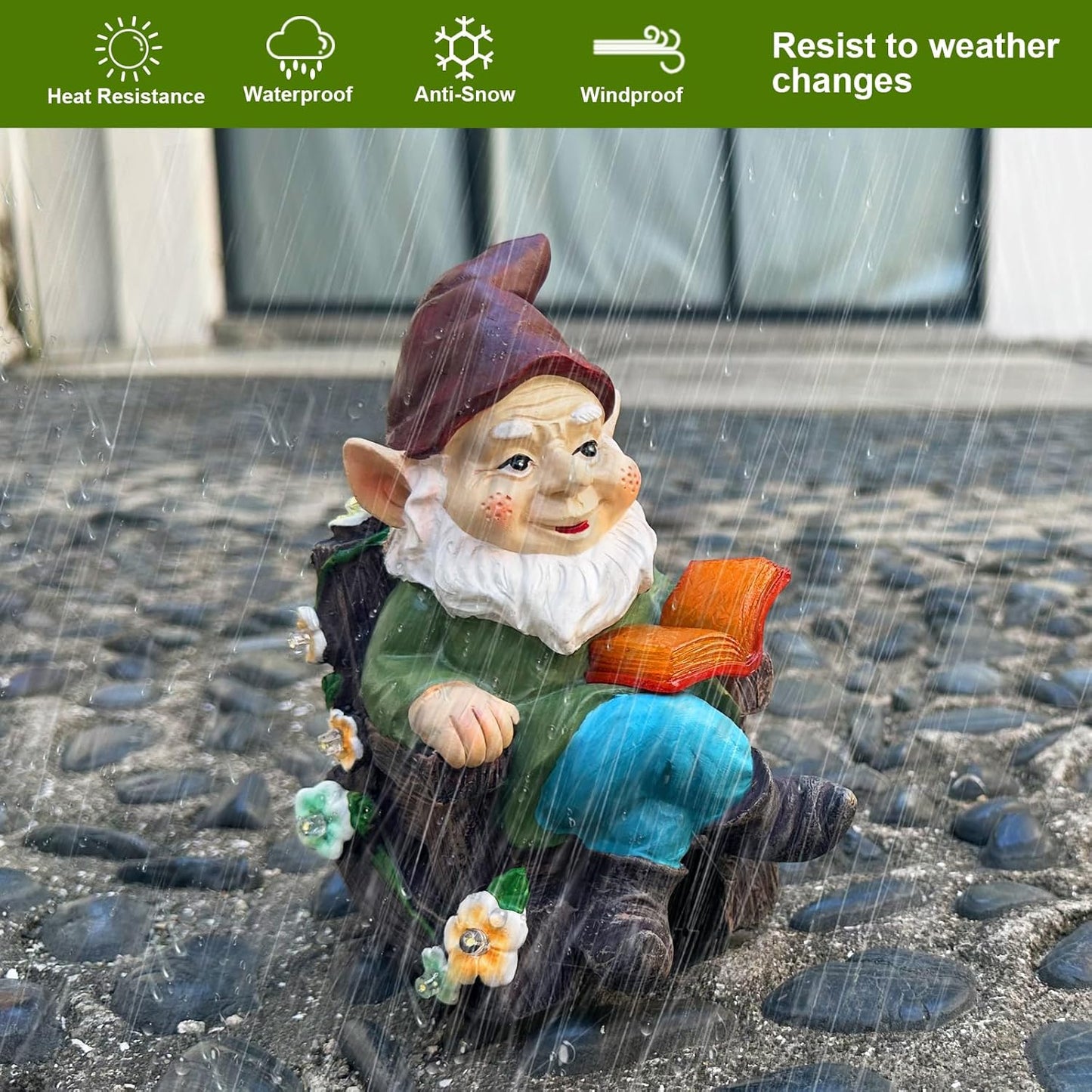 Solar Garden Gnome Statues Outdoor, Fairy Halloween Rocking Chair Gnomes Reading Book Succulents Figurines Lights Yard Art Sculpture Home Decor for Outside Patio Balcony Lawn, Unique Loved One Gifts