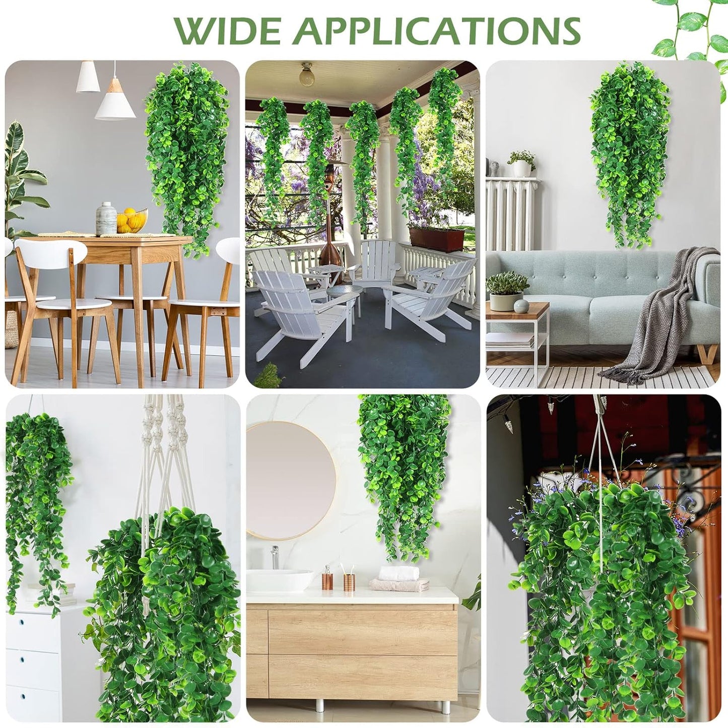 Hoteam 12 Pcs Artificial Hanging Plants 32 Inch Fake Ivy Vines with Fake Leaves Patio Artificial Plants Greenery for Living Room Indoor Outdoor Wall, No Basket (Eucalyptus)