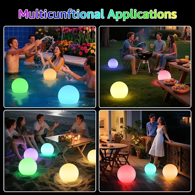 FUYO LED Ball Light, 12-inch Solar Light Up Pool Balls, Rechargeable & Remote Control Globe Lights 16 RGB Colors Mood Night Light, IP66 Water-Resistant Floating Light for Pool, Party, Pond - 1pcs