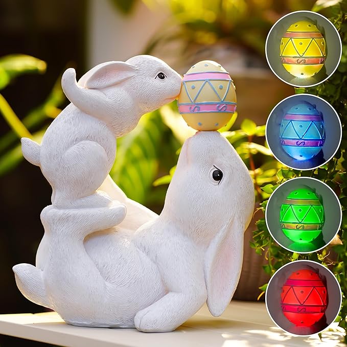 Easter Bunny Decor Solar Garden Outdoor Statues with Easter Egg LED Lights β Garden Rabbit Statue Outdoor Yard decorations for Patio,Lawn,Ornaments β Unique Easter Gifts for Birthday,Women,Mom