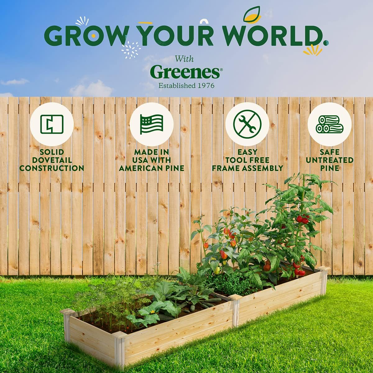Greenes Fence Original Pine Raised Garden Bed, 2' x 8' x 10.5" - Made in USA with American Pine