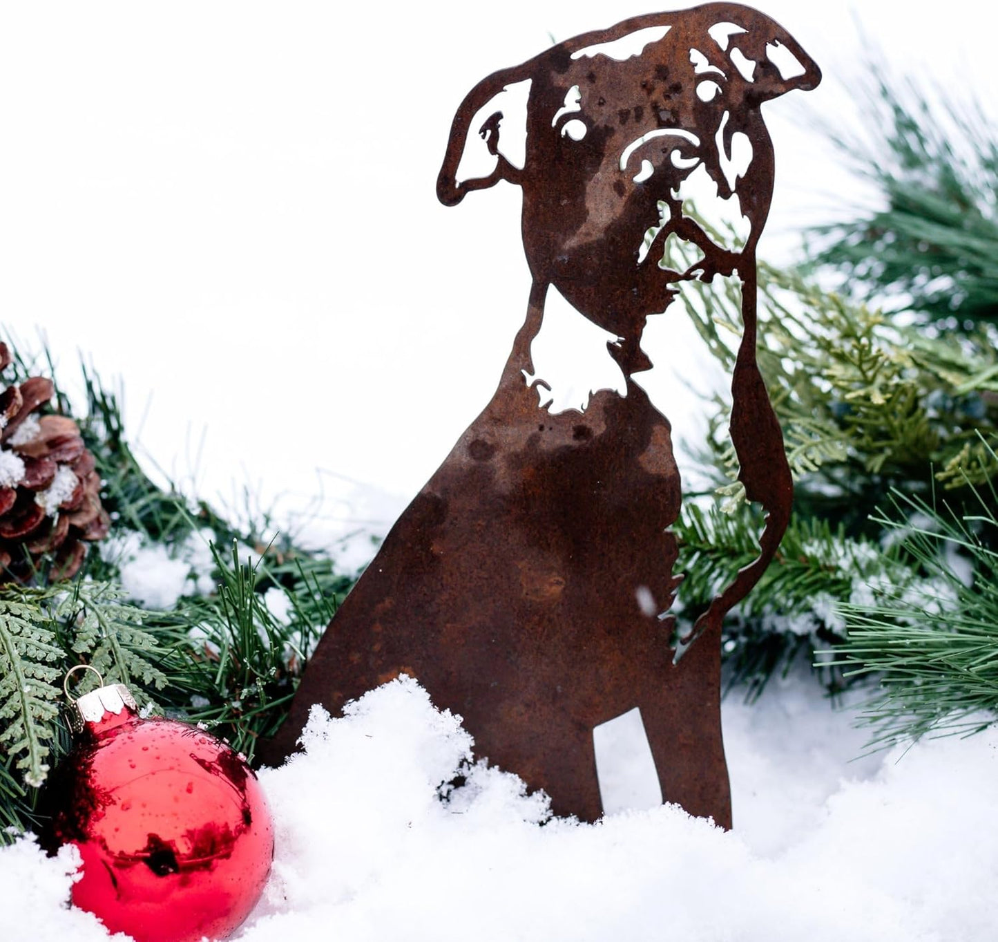 Corten Steel American Pit Bull Terrier Dog Silhouette Yard Stake (Large)
