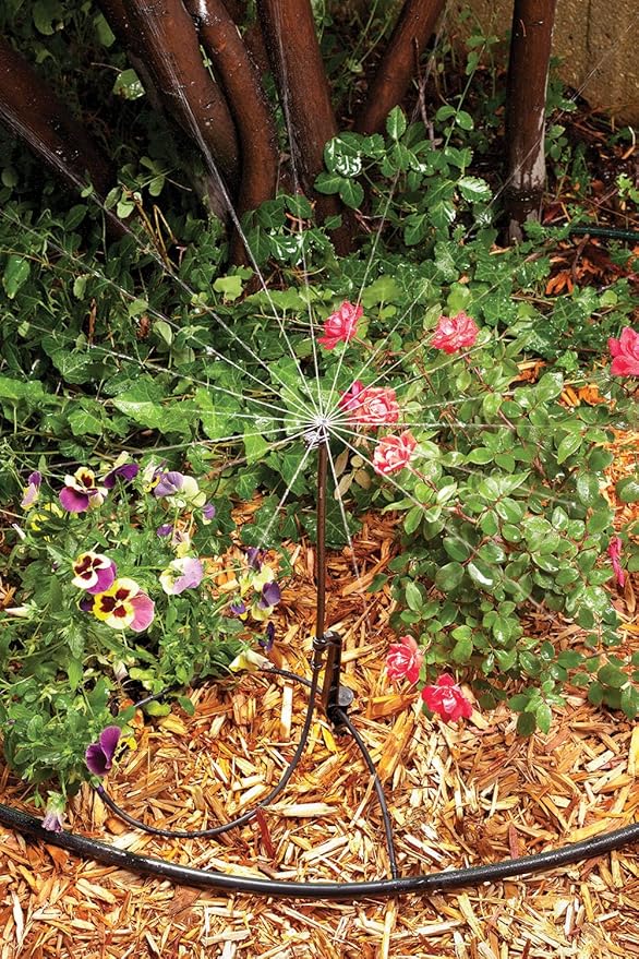 Rain Bird MSSTKTF1S Drip Irrigation Micro-Spray on Adjustable Height Staked Riser with 1/4" Tubing and Barbed Coupler, 360° Full Circle Pattern, 0-13.5' Spray Distance (Pack of 2)